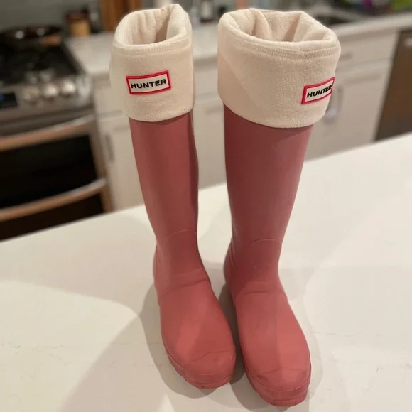Pink Hunter Boots with Cream Socks - Picture 1 of 7
